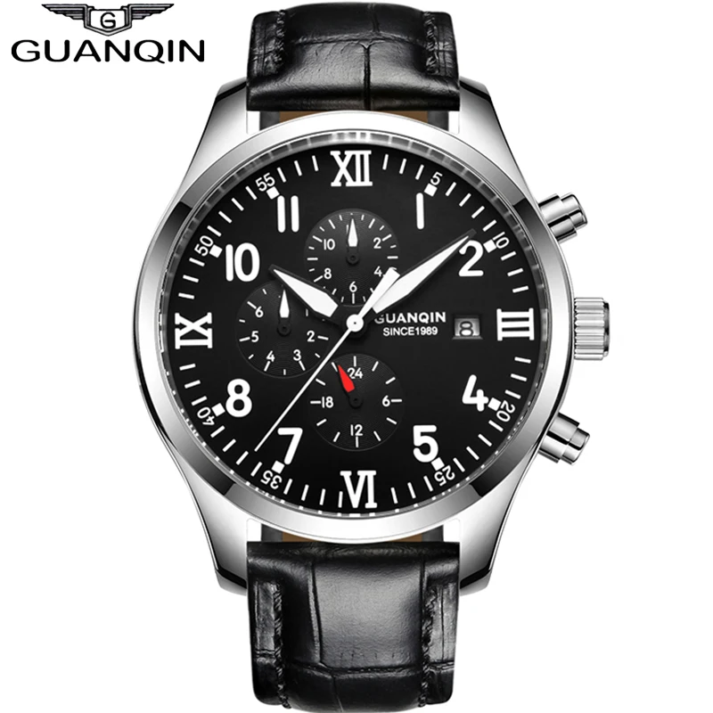 

GUANQIN clock Automatic Mechanical Men's Watches Top Brand Luxury Waterproof date Calendar Leather Wristwatch Relogio Masculino