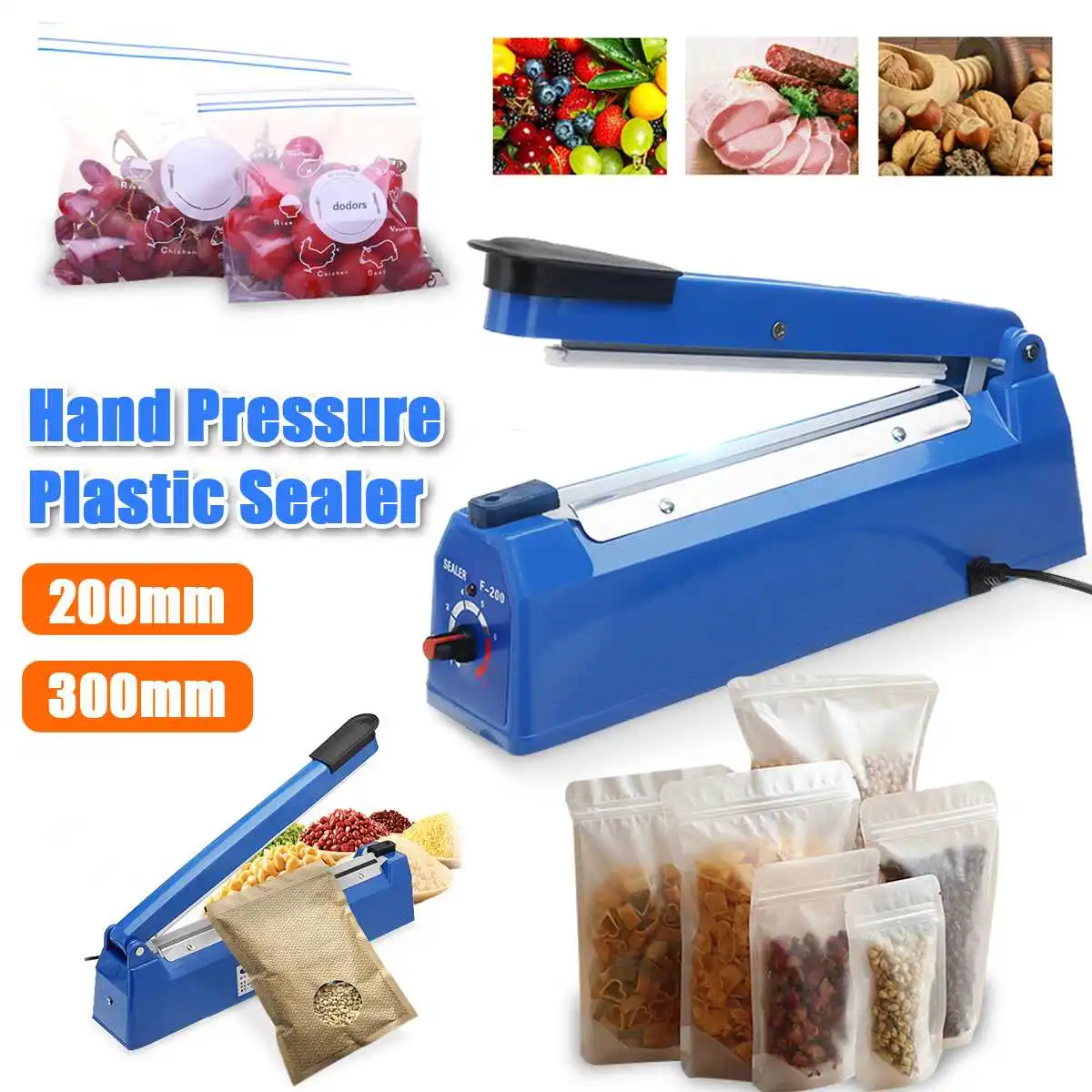 

Food Sealer Packaging Machine 220V Manual 8 Gear Hand Pressure Plastic Sealer Heat Sealer Machine Bag Heat Sealer Capper