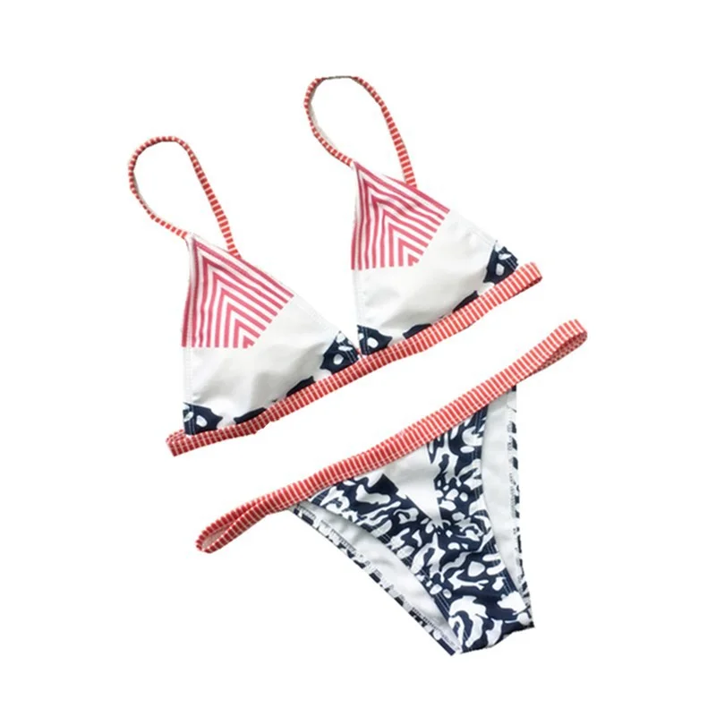 

New Bikini Europe and America Split Print Swimwear Striped Bikini Two-piece Swimsuit Micro Bikini Swimwear Women Bikinis