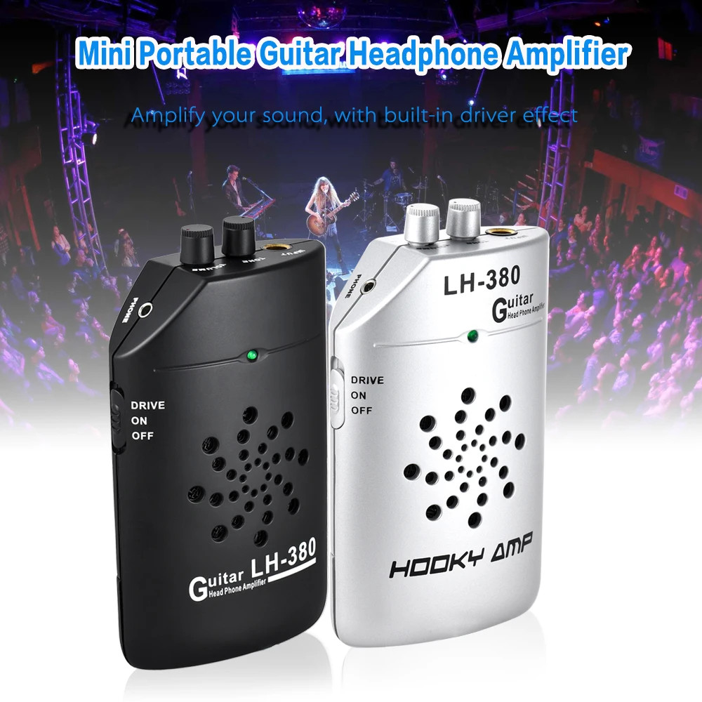Mini Portable Electric Guitar Headphone Amp Amplifier Ukelele Practice Headphone Amp Amplifier Speaker with Belt Clip Black