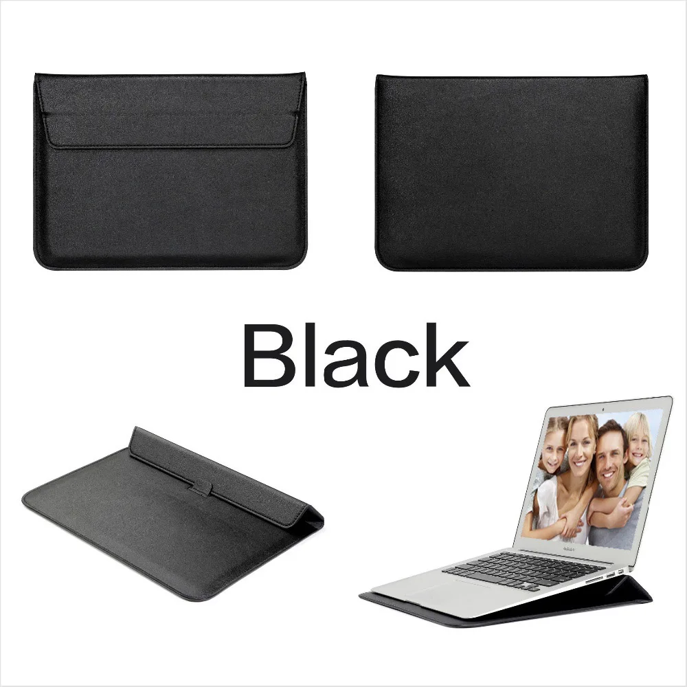 Чехол-сумка из искусственной кожи для Macbook Air Pro retina 11 12 13 15, чехол для ноутбука, Mac book 13 дюймов - Цвет: Black