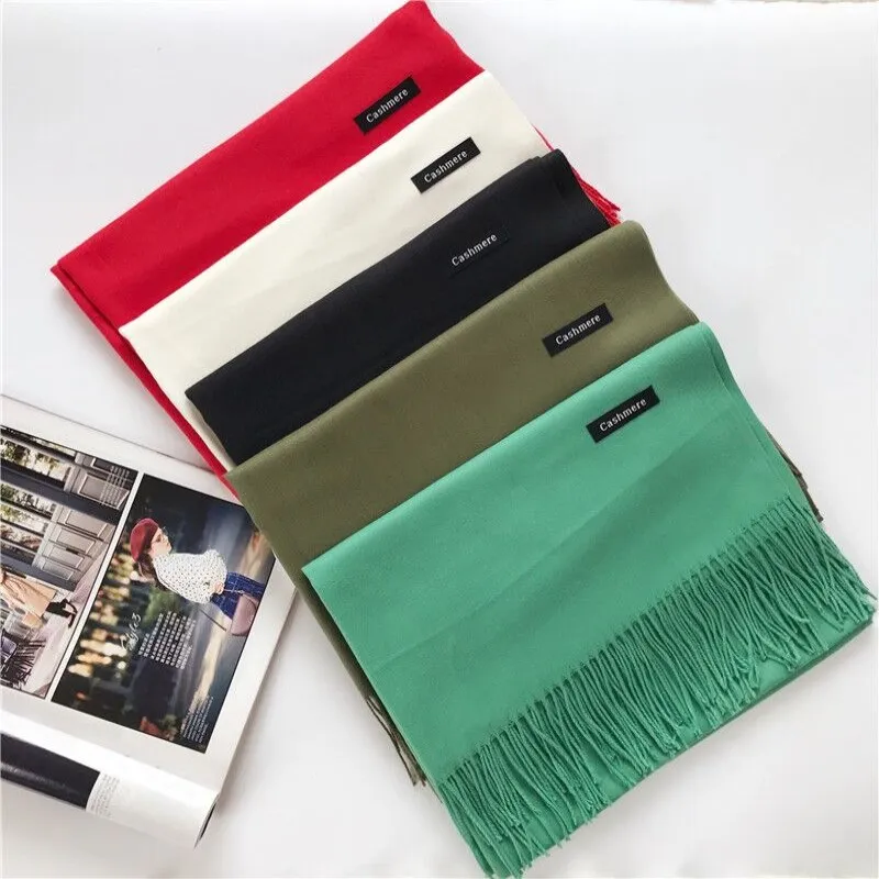 Hot Sales Scarf Women Solid Color Cashmere Scarves With Tassel Lady