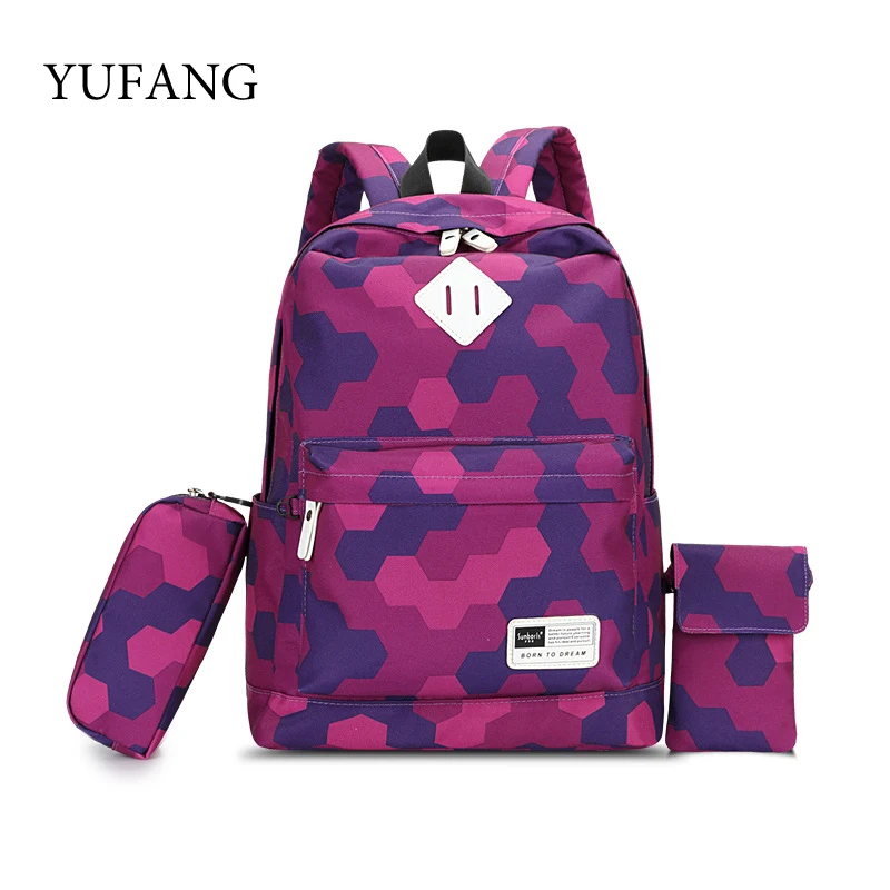YUFANG 3Pcs School Backpack Women Children Schoolbag Back Pack Korean