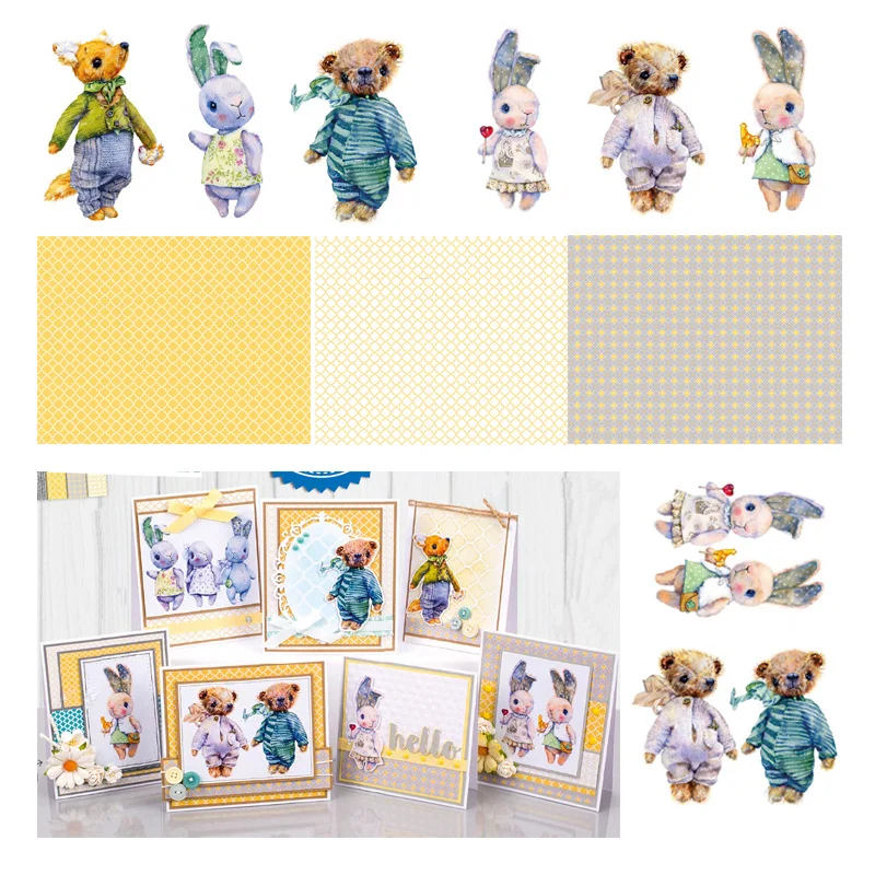 

14 sheets 15x20cm Single-side Decorative Scrapbooking DIY handmade Craft paper PP01 Rabbit Bear