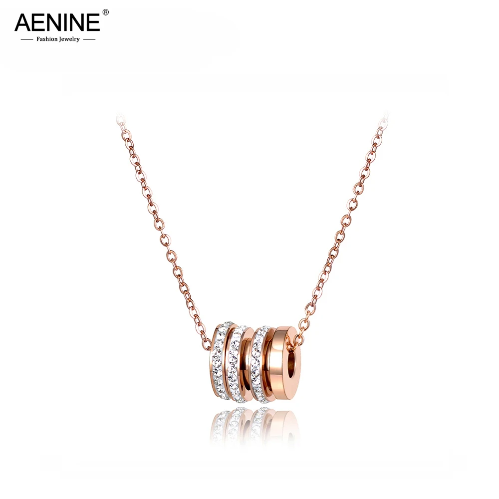 

AENINE Classic CZ Crystal Circle Chokers Necklaces Mosaic Rhinestone Rose Gold Stainless Steel Female Wedding Jewelry AN18028