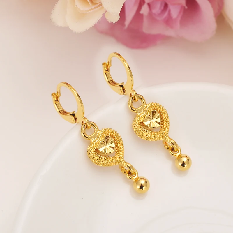 

2 pairs Gold Heart beads Earrings Women/Girl,Love Trendy rhinestone Jewelry for African/Arab/Middle Easterncrystal best gift