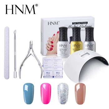 

HNM Nail Set Led Lamp Pure Color Gel Polish Soak Off Base Top Cuticle Pusher Trimmers Removal Wraps Manicure Art Tool Gift Box