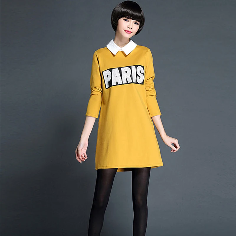 Women Dress Casual Clothes Autumn Winter Loose Long Sleeve Mini Bottoming Dress Women Temperament Peter Pan Collar Dresses