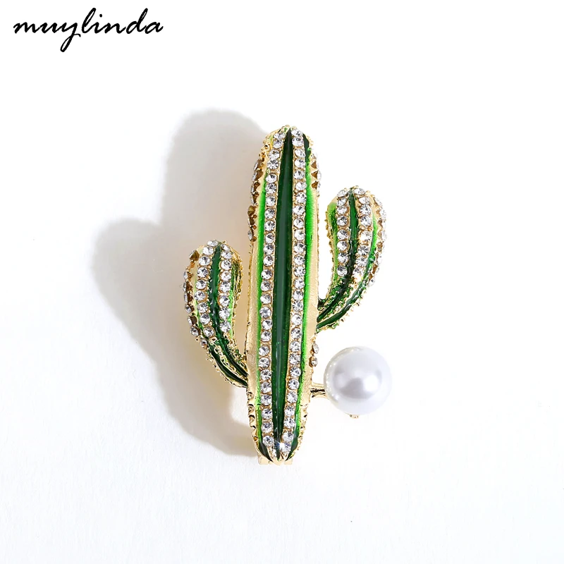 

muylinda Cactus Rhinestone Brooch Enamel Pin Brooches For Women Pins Scarf Clip Jewelry Broach Bouquet