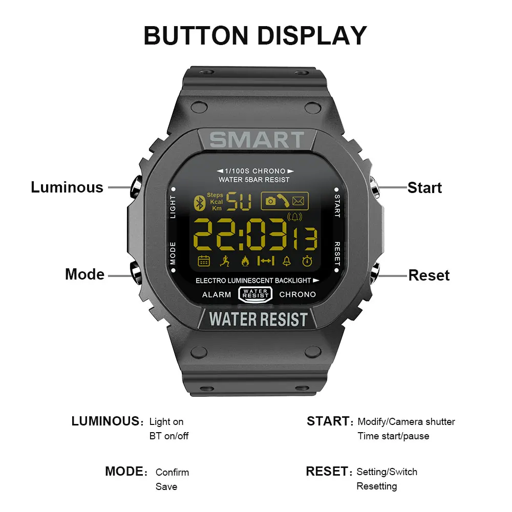LOKMAT Bluetooth Смарт часы мужские спортивные с шагомером водонепроницаемые
