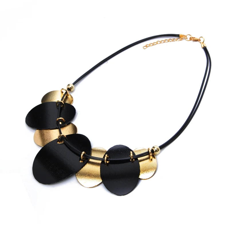 Новые макси преувеличенные черные Овальные Подвески очаровательное красивое ожерелье для женщин PU кожаный чокер с цепочкой ожерелье модное ювелирное изделие