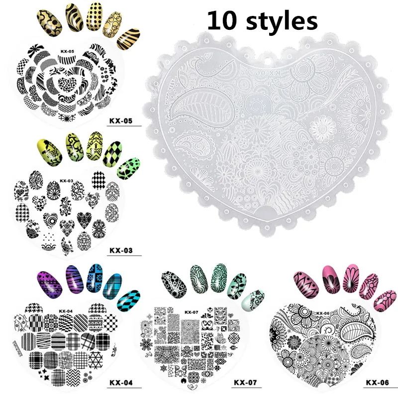 Любящее сердце 10 вариантов ногтей штамповка шаблон пластины тиснение набор Stamper лак для ногтей печать изображений Маникюр книги аксессуар