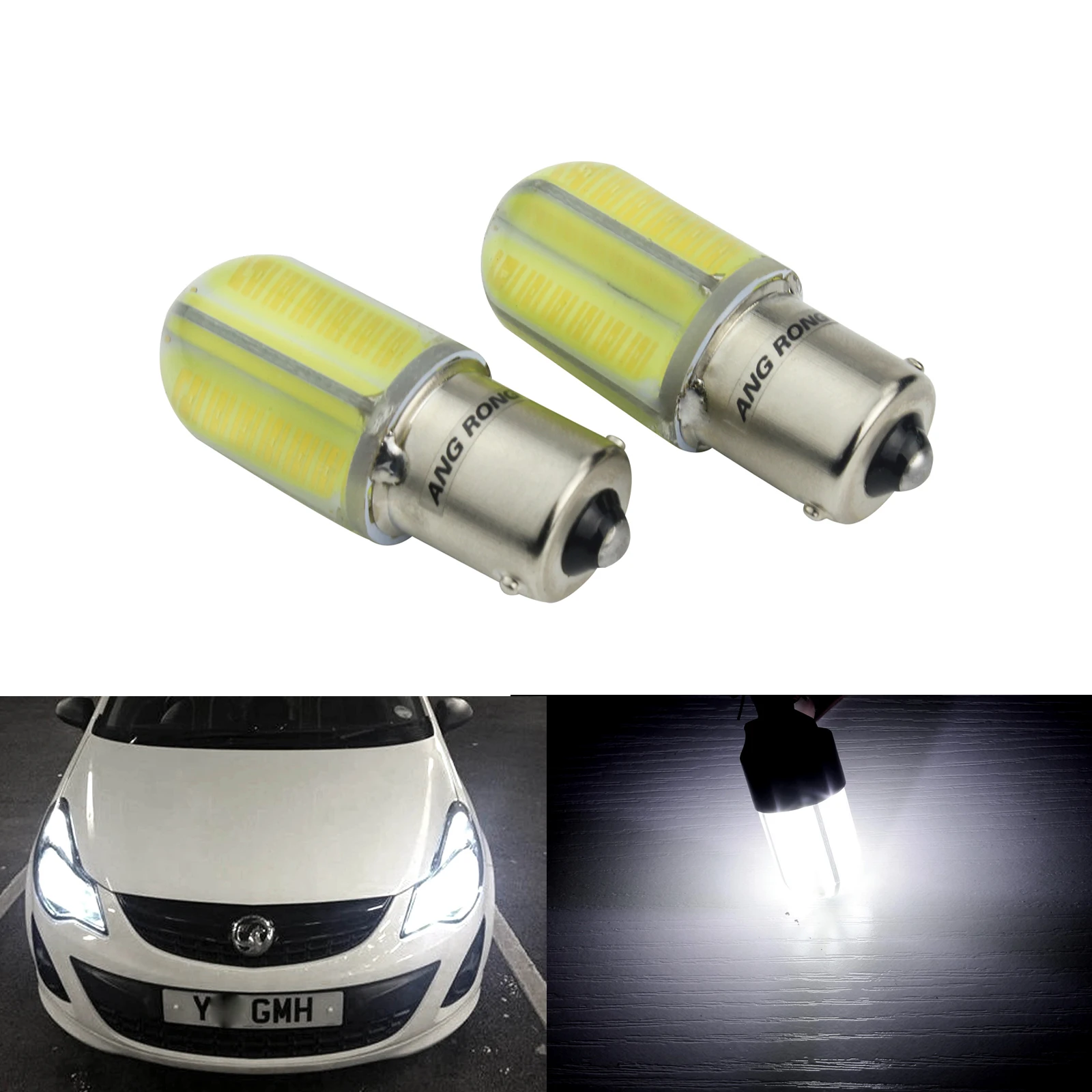 

ANGRONG 2x BA15S P21W 1156 COB LED 8W Daytime Running Light Indicator Bulbs DRL White