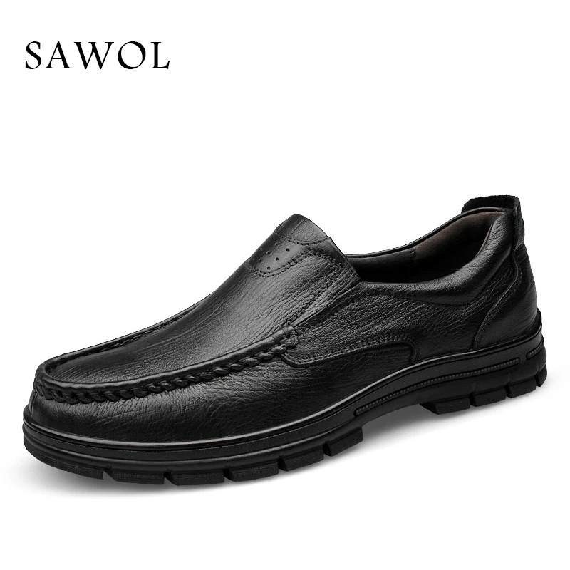 

Genuine Leather Men Shoes Brand Winter Boots Winter Shoes Men Casual Shoes Warm Plush Flats Spring Autumn Plus Big Size Sawol