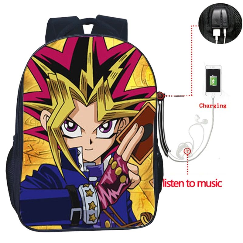 Высококачественный классический рюкзак Yu-Gi-Oh с зарядкой через USB для мужчин, женщин, мальчиков и девочек, рюкзак для подростков, школьный рюкзак, модная сумка