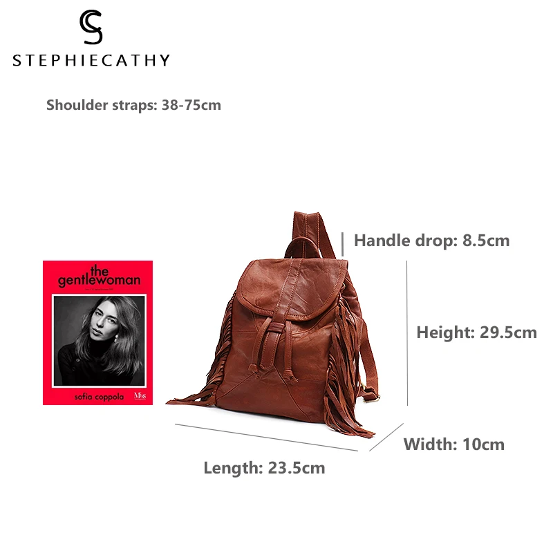 SC Fashion Sheepskin Backpack For Girls High Quality Leather Flap Shoulder Bag Women Tassel Day Pack School Bag ladies knapsack