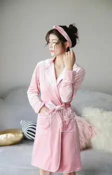 

2019 New Spring Autumn Women Velour Sleepwear Sets Sexy Pajamas Nightwear Robe Warm Home Sets