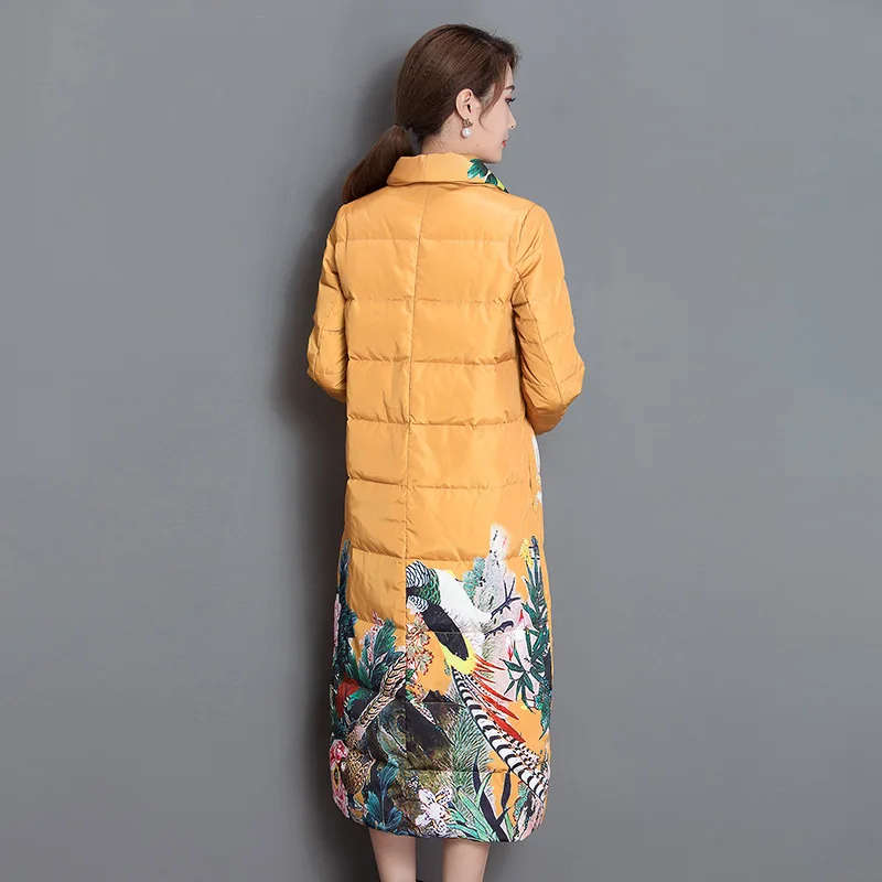 2018 New Women's Winter Down Jacket Coat Retro Long National Wind Stand Collar Outer Slim Thick Warm OUTERWEAR Tq029 Coats