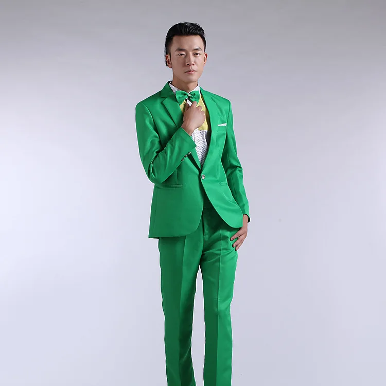 Suit Men New 2020 Long-Sleeved Men's Suits Dress Hosted Theatrical Tuxedos For Men Wedding Prom Red Yellow Blue And Green M L XL