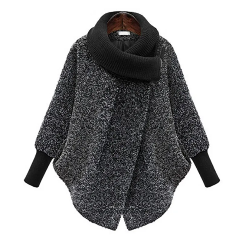 Günstig 2020 Plus Größe Fledermaus Ärmeln Woolen Mantel Schal Kragen Jacken Frauen Winter Mode Oberbekleidung Dicker Lose Mantel Zipper Casual X848