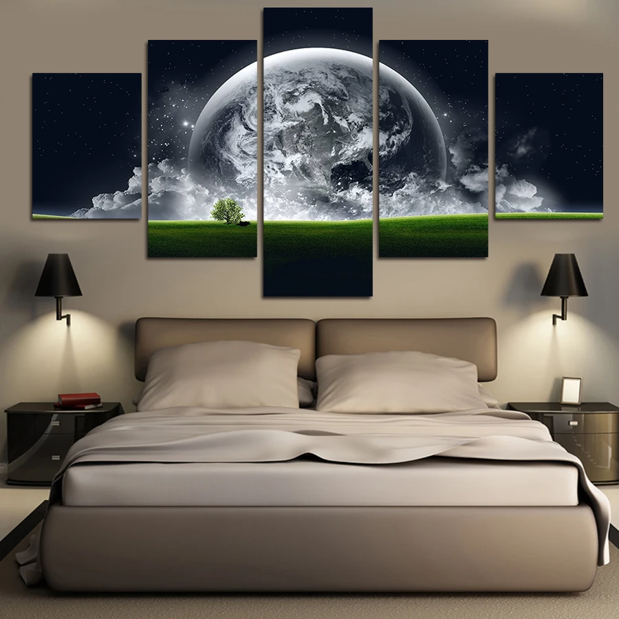 2017 Home Decor 5 Piece Green Earth Wall Pictures Canvas Abstract
