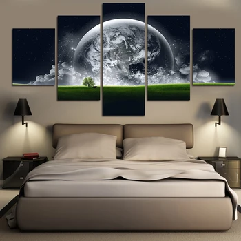 

2017 Home Decor 5 Piece Green Earth Wall Pictures Canvas Abstract Painting Canvas Art Living Room Print Decor