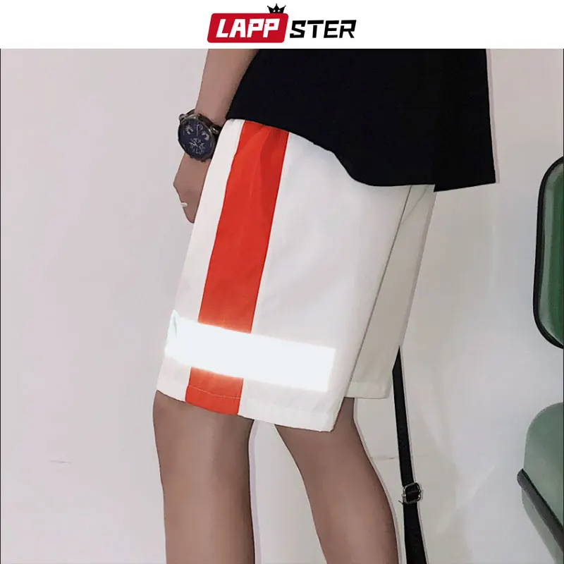 

LAPPSTER Hip Hop Reflective Sweat Shorts Men 2019 Summer Japanese Streetwear Side Striped Joggers Shorts Fashions White Shorts