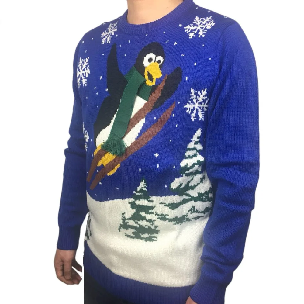 Knitted Funny Skiing Penguin Pattern Ugly Christmas Sweater for Men and Women Cute Ladies Knit Xmas Pullover Jumper Oversized Knitted Funny Skiing Penguin Pattern Ugly Christmas Sweater for Men and Women Cute Ladies Knit Xmas Pullover Jumper Oversized