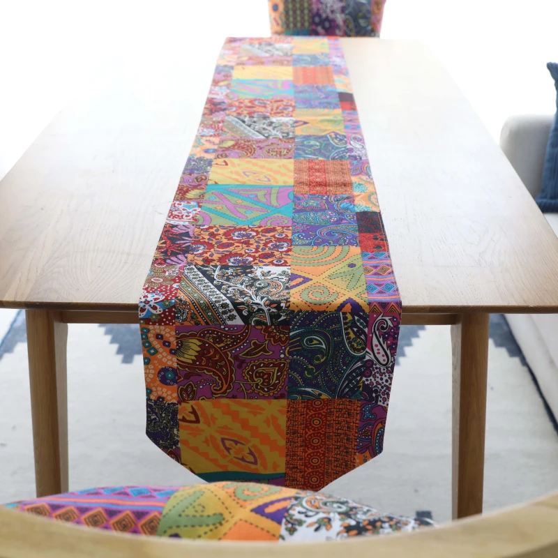 

30*180/200/220cm Retro Double-layer Cotton and Linen Table Runner Boho Style Table Cloth Bed Flag Cotton Bed Towel
