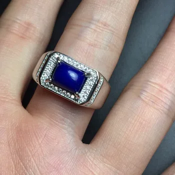 

Natural blue lapis lazul gem Ring S925 Silver Natural Gemstone Large luxury square Ring girl Men Women's gift Rings fine Jewelry
