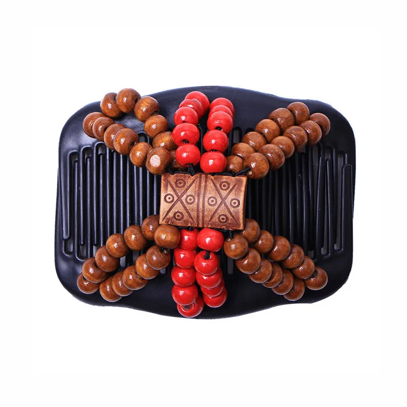 HAICAR Hair Comb Wood for Women Magic Double Clips Wood+Beads Acrylic Retro Vintage Hair Comb Hair Slide gift AA# dropship