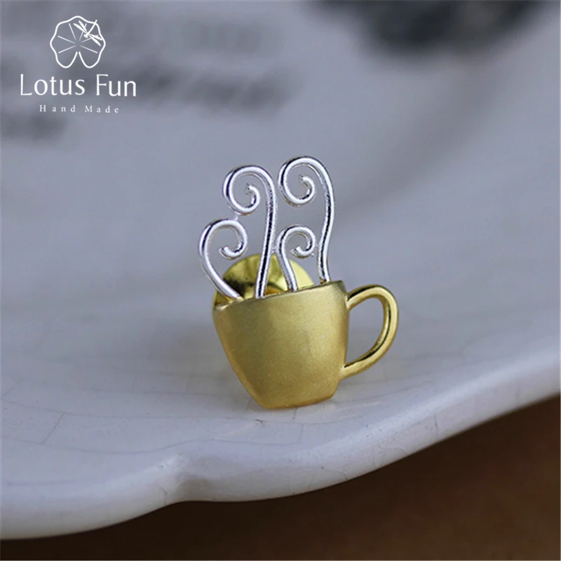 

Lotus Fun Real 925 Sterling Silver Designer Handmade Fine Jewelry Lovely Afternoon Dating Coffee Cup Design Brooches For Women