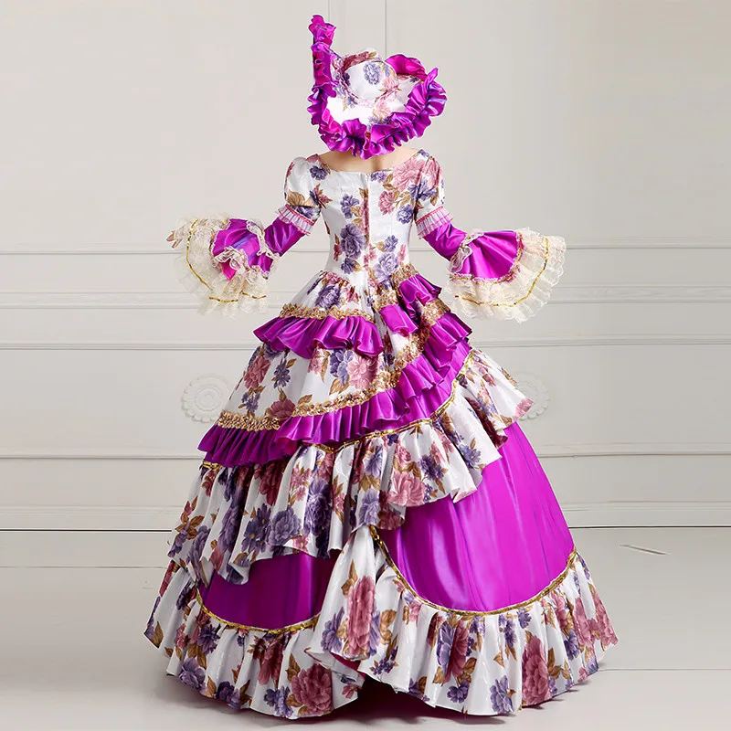 Цвета: фиолетовый, серый, с длинными рукавами в стиле ретро викторианское платье Мари Антуанетта Бальные платья для женщин