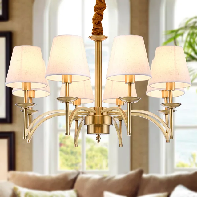 American Traditional Chandelier Led Fixture For Ballroom E14 Home American Traditional Chandelier Led Fixture For Ballroom E14 Home Indoor Lighting Dining Room Copper Fabric Lampshade