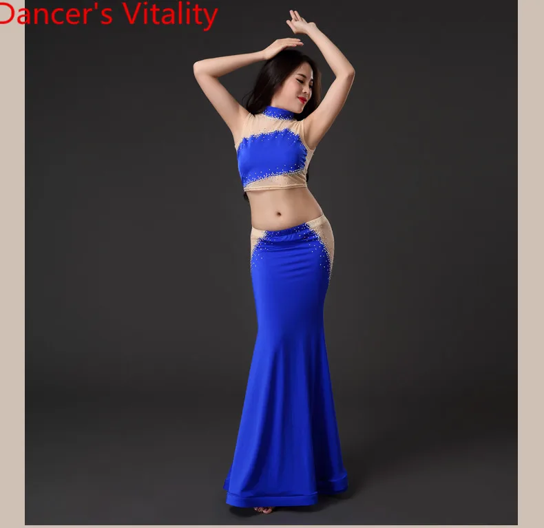 Женский костюм для танца живота без рукавов, костюм для латинских танцев, топ и юбка для бальных танцев, одежда для танцоров