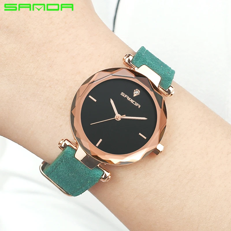 SANDA Fashion Simple Stly Women Watches Luxury Golden Genuine Leather Ladies Watch Women Gold Dress Clock relogio feminino P218