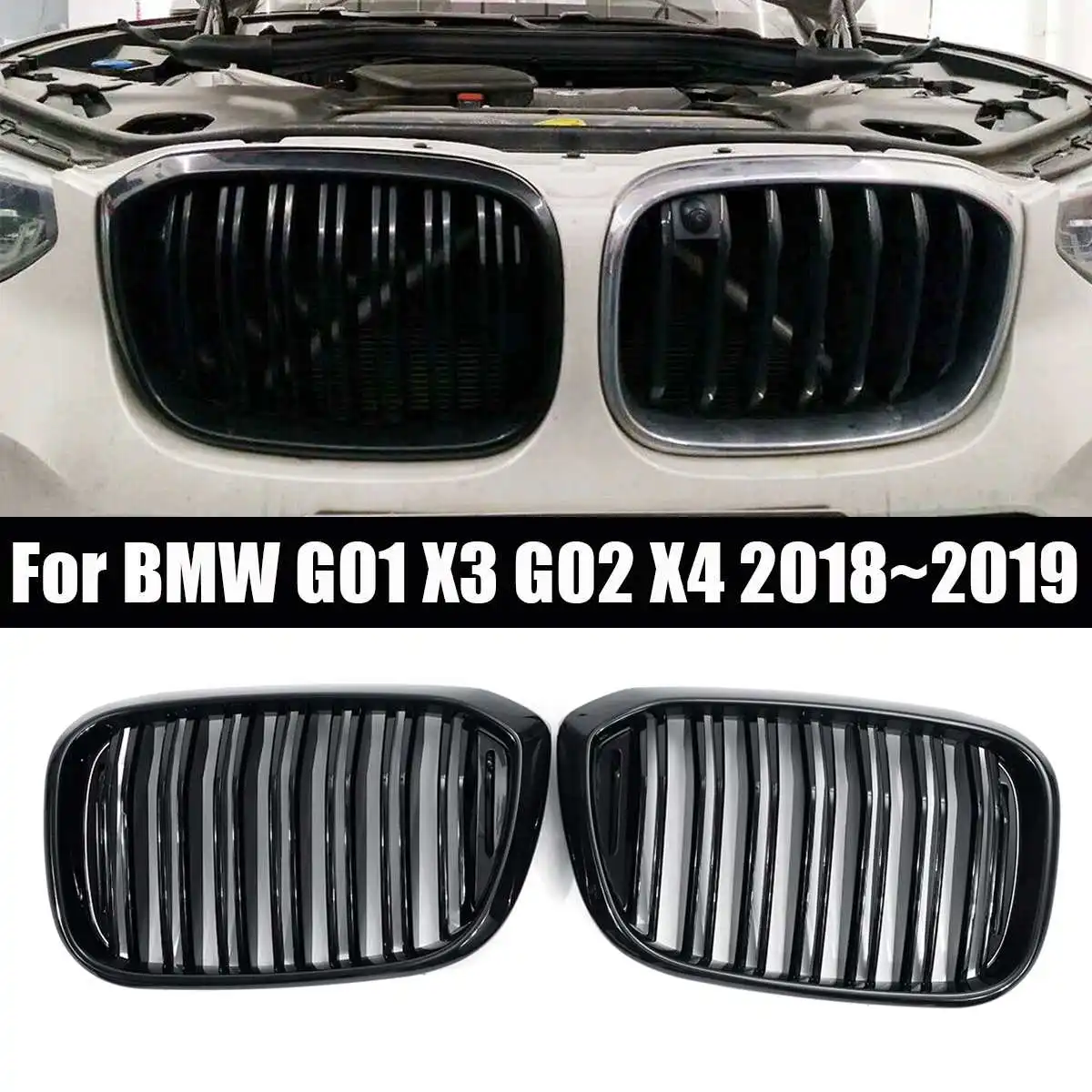 

2Pcs Glossy Black Front Bumper Grille Mesh Grill For BMW G01 X3 G02 X4 2018~2019