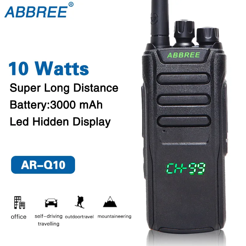 ABBREE AR-Q10 10 Вт Мощный 99CH светодиодный экран скрытого дисплея UHF 400-470 МГц 3000 мАч батарея большой радиус действия двухсторонняя рация