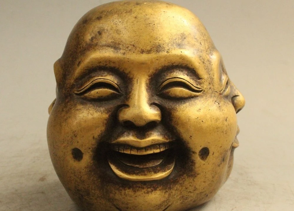 

4" Chinese Bronze Happy Laugh Maitreya happy or angry sad or joyous Head Statue