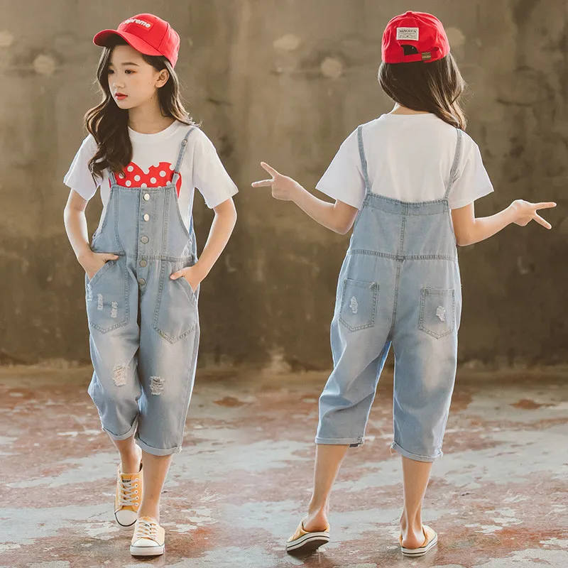 

JMFFY Baby Girl Clothing Princess 2019 Outfit Tops Sets Tops Overalls Cute Summer Clothes Girls Denim Pants 4-15T Toddler Suits