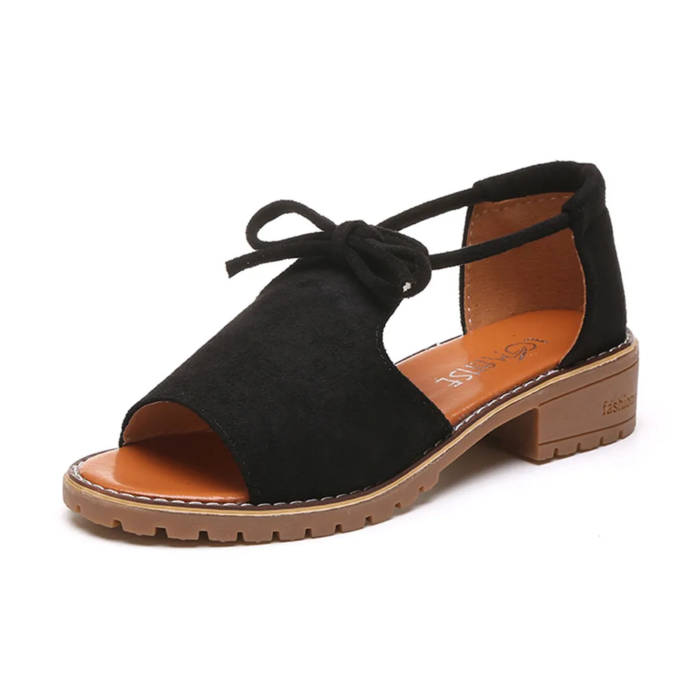 2018 New Thick with Sandals Female Summer Fish Mouth Buckle Roman Shoes Solid Color Lace Up Low-heeled Women Chunky Sandals 2018 New Thick with Sandals Female Summer Fish Mouth Buckle Roman Shoes Solid Color Lace Up Low-heeled Women Chunky Sandals