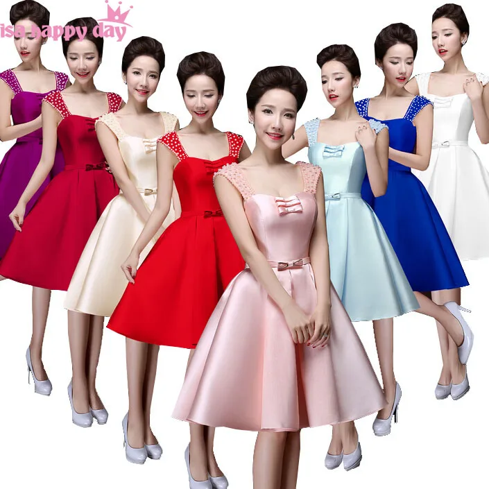 beautifulshortredwineroyalbluepurplebridemaidssatinformalbridesmaiddressespinkdress