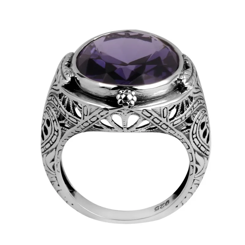 Szjinao модное кольцо Европейское популярность цветы овальный аметист 925 пробы Серебряное кольцо