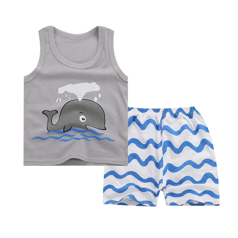 

Children's clothes vest set 2019 new summer cotton boys and girls sleeveless vest +shorts cloth set body suit kids clothing set