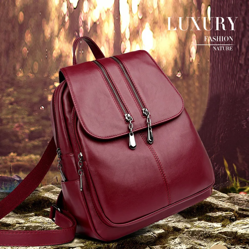 2019 Brand New Laptop Backpack Women Leather Luxury Backpack Women Fashion Backpack Satchel ...