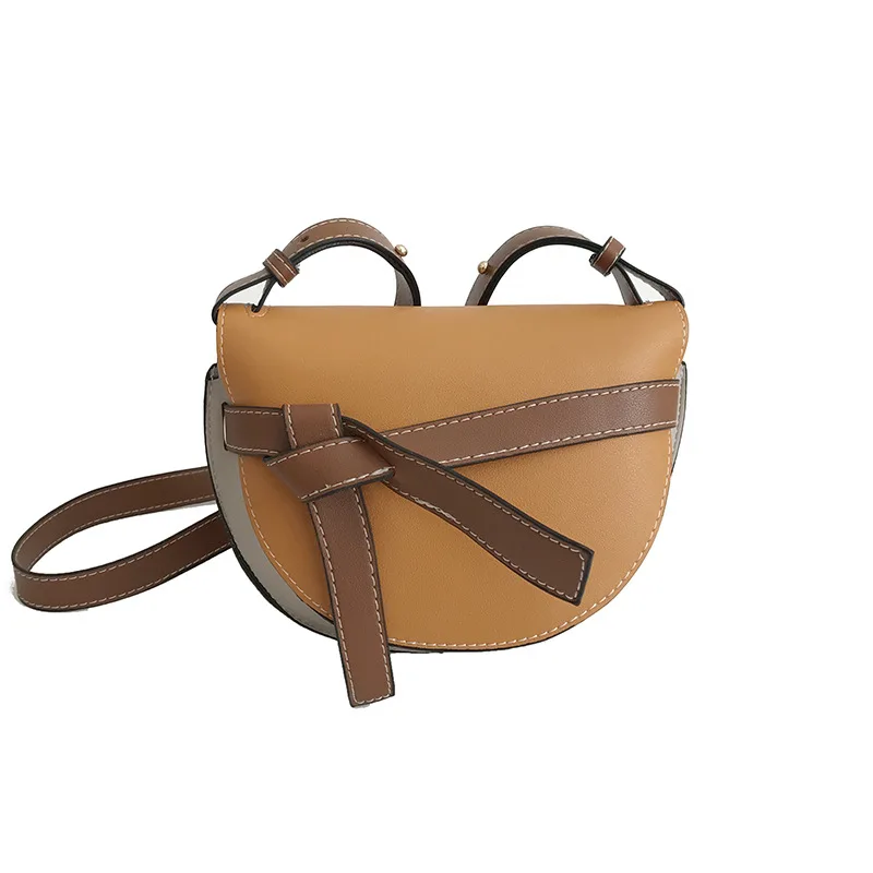 

2019 Saddle Bag Colorblock Women's Bag Interspersed with Bow Semicircle Bag Shoulder Messenger Bag