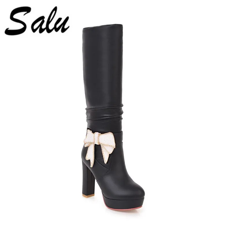 

Salu big size 34-43 round toe autumn winter shoes woman simple knee high boots platform high heels boots