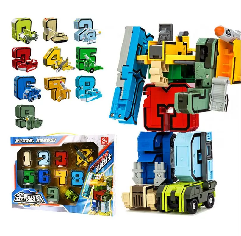

10 in 1 Creative Assembling Educational Action Figures Transformer Number Robot Deform Plane Car Birthday Kids Baby gift Toys