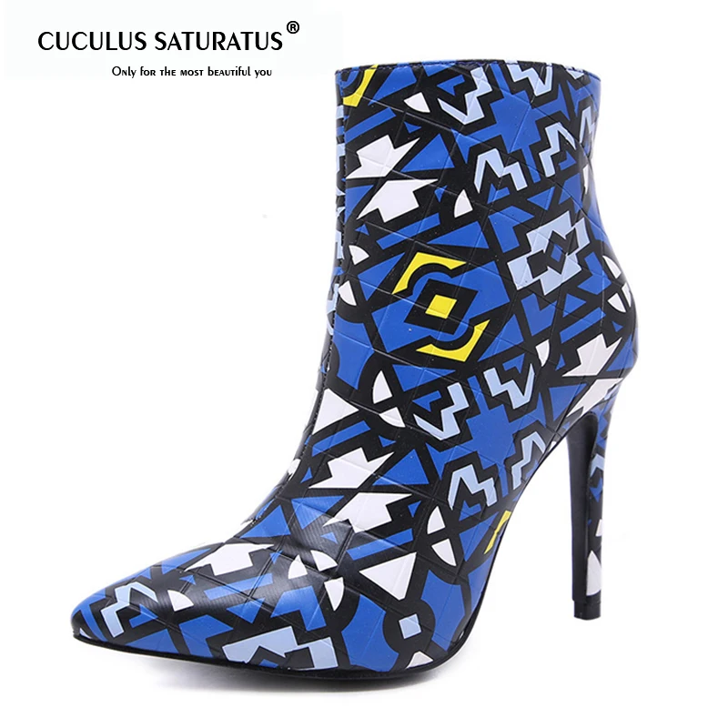 

Cuculus Geometric Pumps Slip On Sexy Ankle Boots Pu Thin Heels Boot Shoes Woman Pointed Toe Fashion Shoes Size 35-42 1396