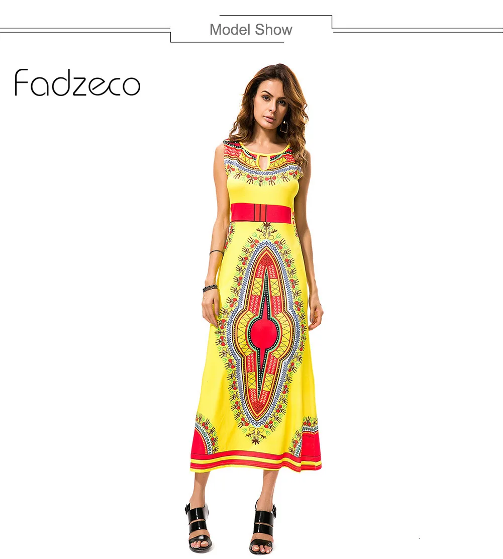 Fadzeco африканские платья для женщин Дашики без рукавов Национальный принт длинное платье макси летнее платье Femme Этническая африканская